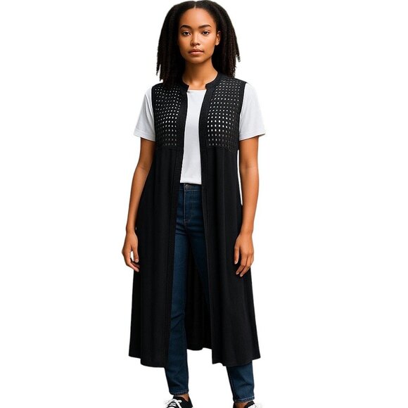 BCBGeneration Sleeveless Duster Cardigan Black Size M NWT Whimsygoth Fairygoth - Picture 1 of 15
